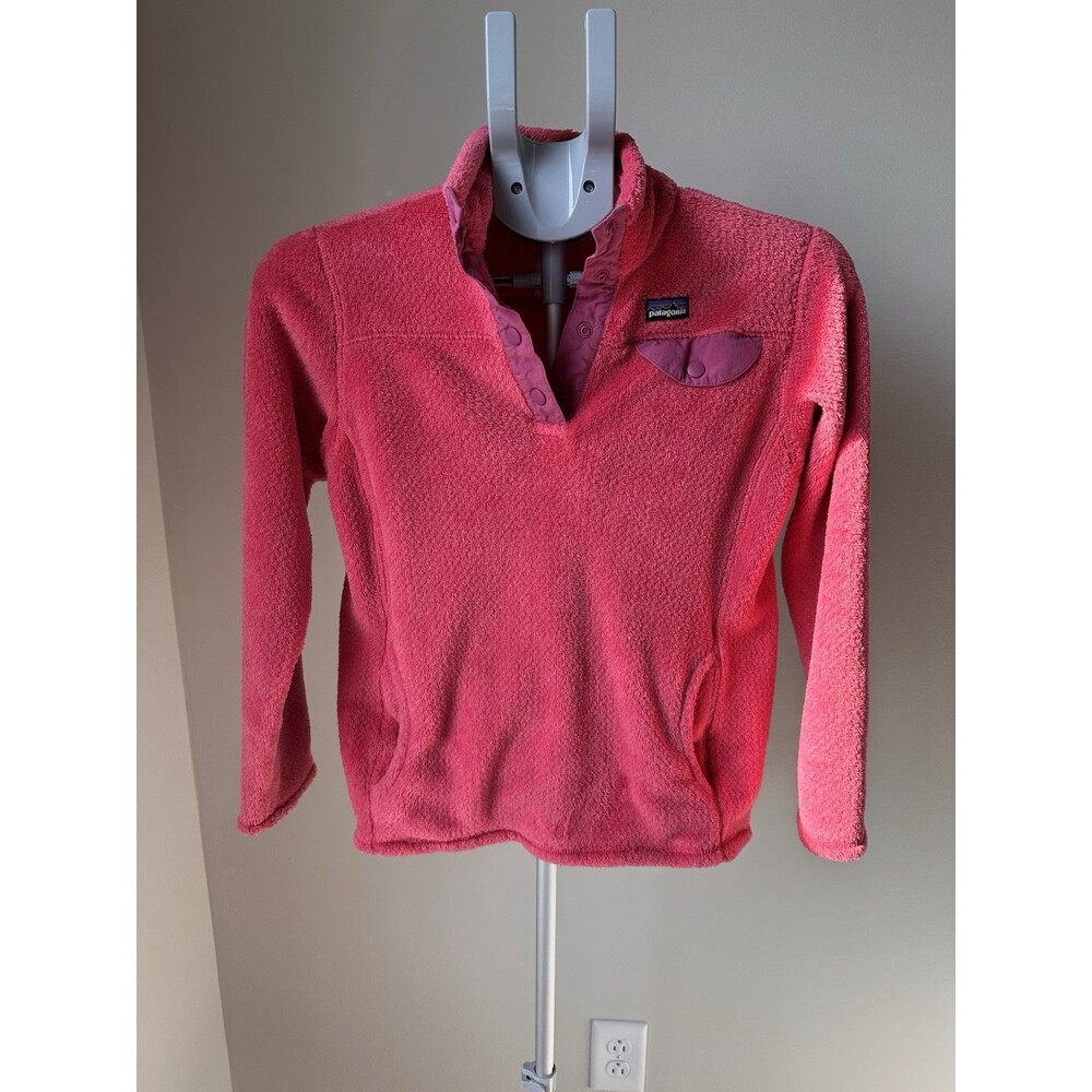 Patagonia Girls Large 12 Re-Tool Snap-T Fleece Pullover Pink Purple Trim Outdoor